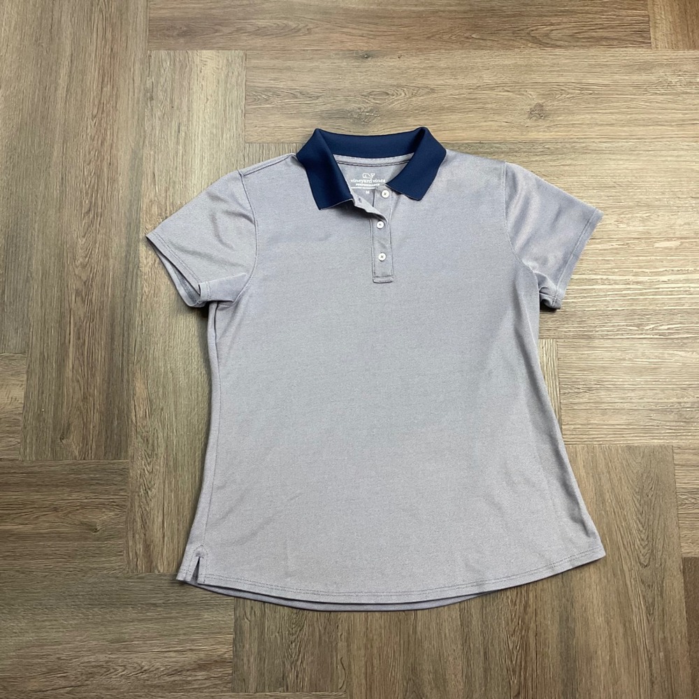 Vineyard Vines Performance Golf Tennis Polo Shirt Womens Medium Gray‎ Navy Blue